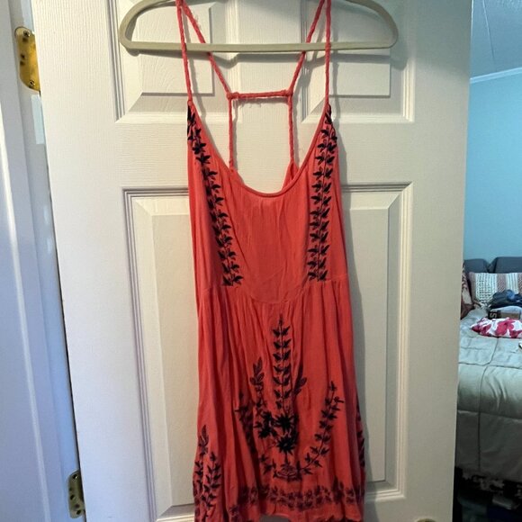 Free People Coral Pink Embroidered Dress, Size S - Picture 1 of 11